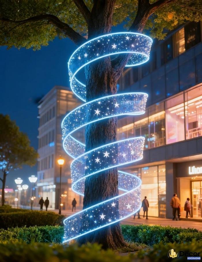 Đèn trang trí ngoài trời chiếu sáng lối đi ban đêm an toàn.