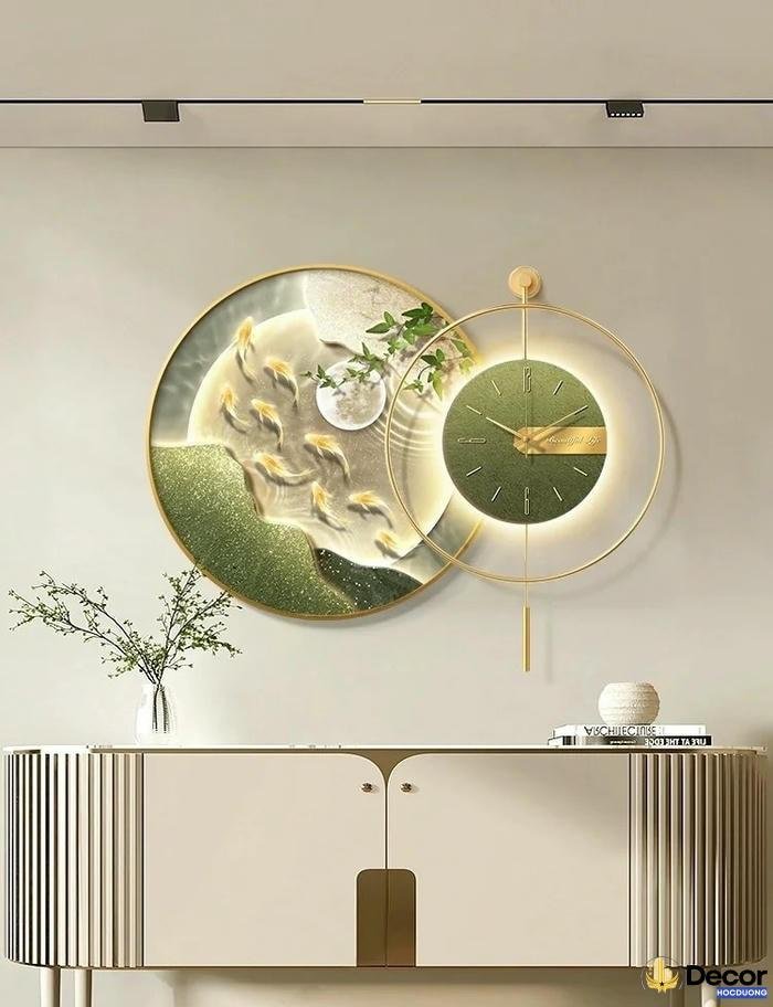 Trang trí đồng hồ treo tường màu xanh lá