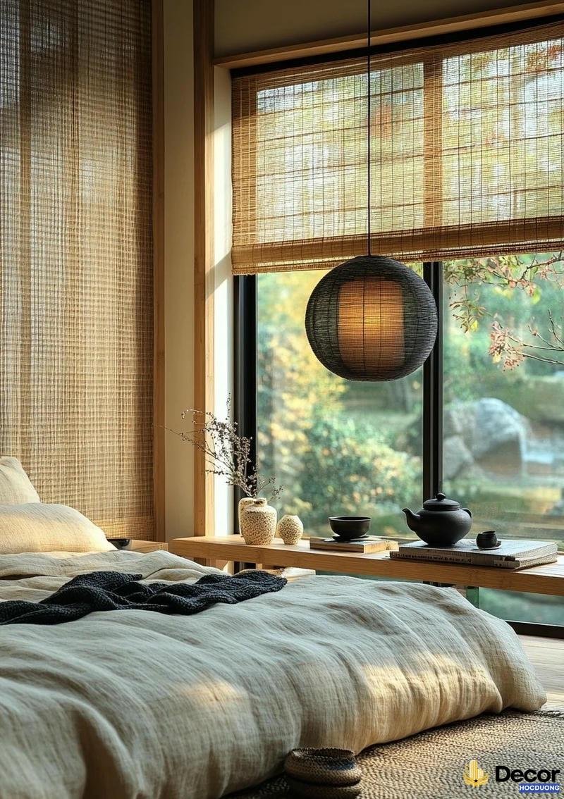 Trang trí mành tre tạo bầu không khí trong lành.