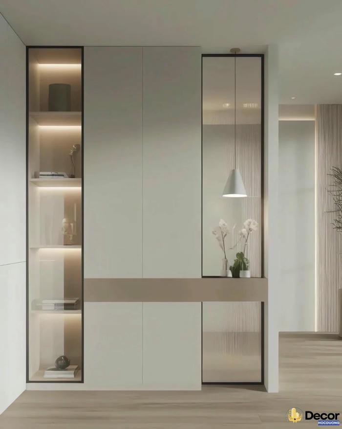 Vach ngan trang tri phong khach giup phan chia khu vuc tien dung.