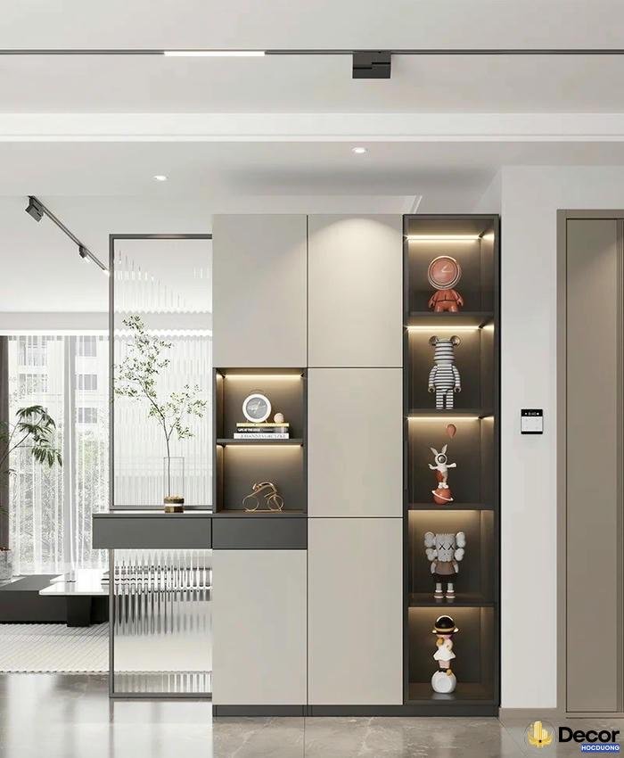 Vach ngan trang tri phong khach khoi goi ve dep hien dai.