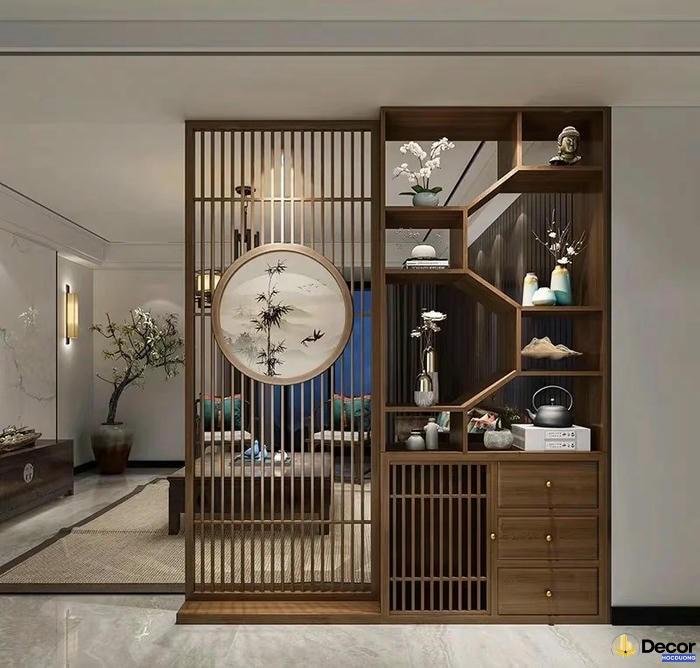 Vach ngan trang tri phong khach lam phong cach nha ro rang hon.