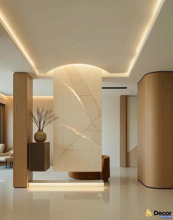 Vach ngan trang tri phong khach mang lai cai nhin moi me.