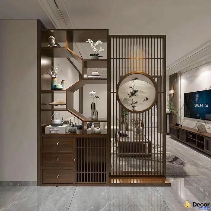 Vach ngan trang tri phong khach tao an tuong ngay tu cai nhin dau tien.