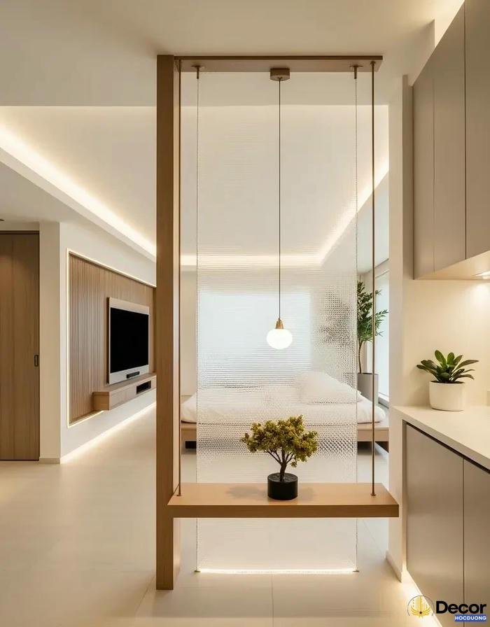 Vach ngan trang tri phong khach tao su thuan tien trong sinh hoat.