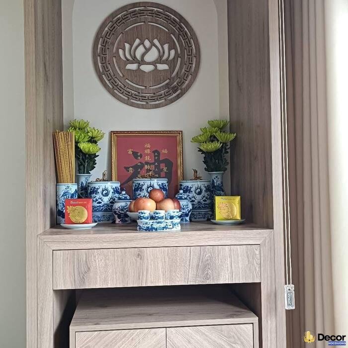 ảnh trang trí gia tiên có bàn thờ gỗ