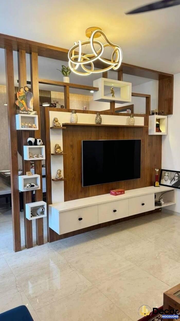 ảnh trang trí kệ tivi phòng khách đẹp