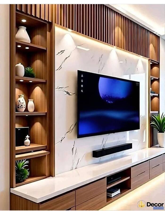 ảnh trang trí kệ tivi phòng khách
