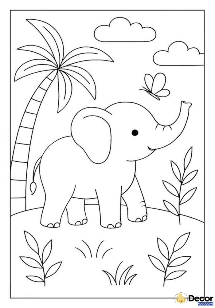 ảnh tranh tô màu con voi đáng yêu