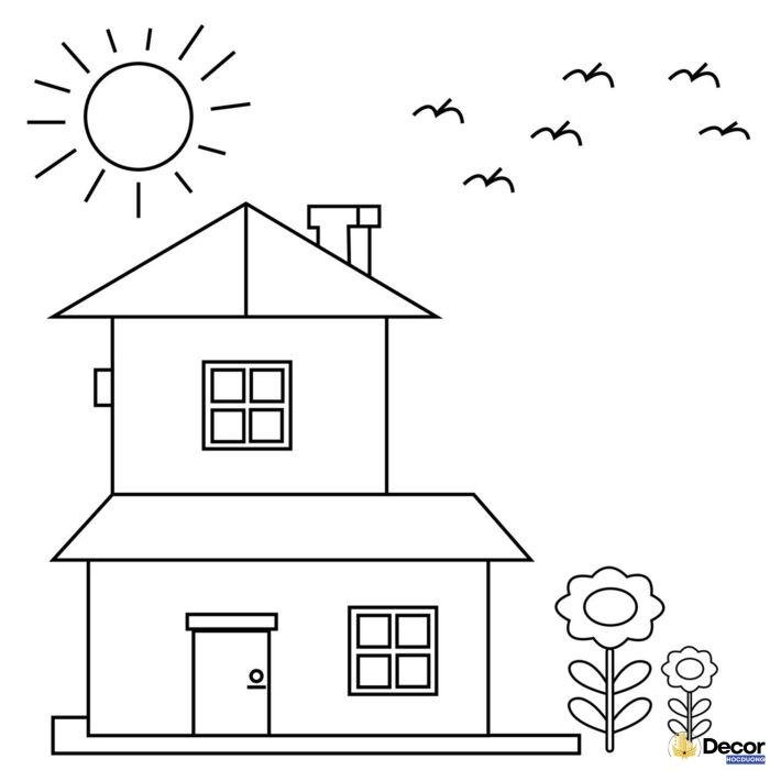 ảnh tranh tô màu hình ngôi nhà cực đẹp