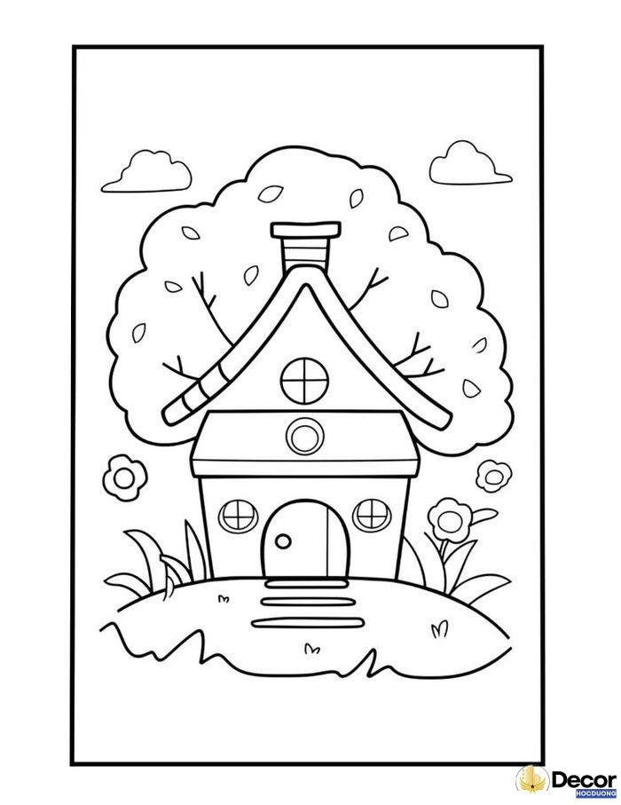 ảnh tranh tô màu hình ngôi nhà dễ thương