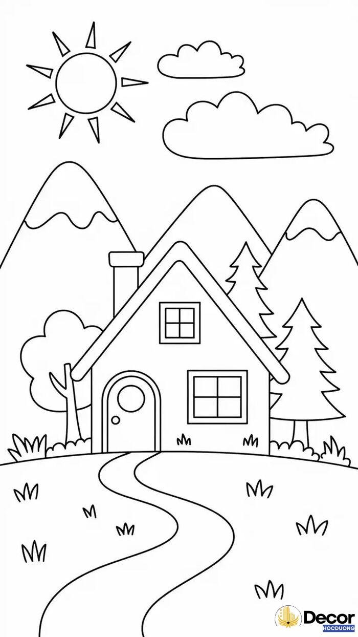 ảnh tranh tô màu hình ngôi nhà đẹp