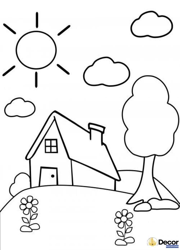 ảnh tranh tô màu hình ngôi nhà siêu dễ thương