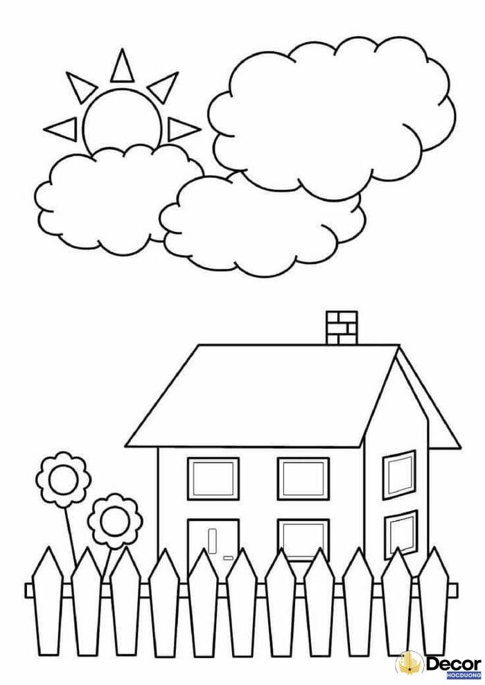 ảnh tranh tô màu hình ngôi nhà xinh nhất