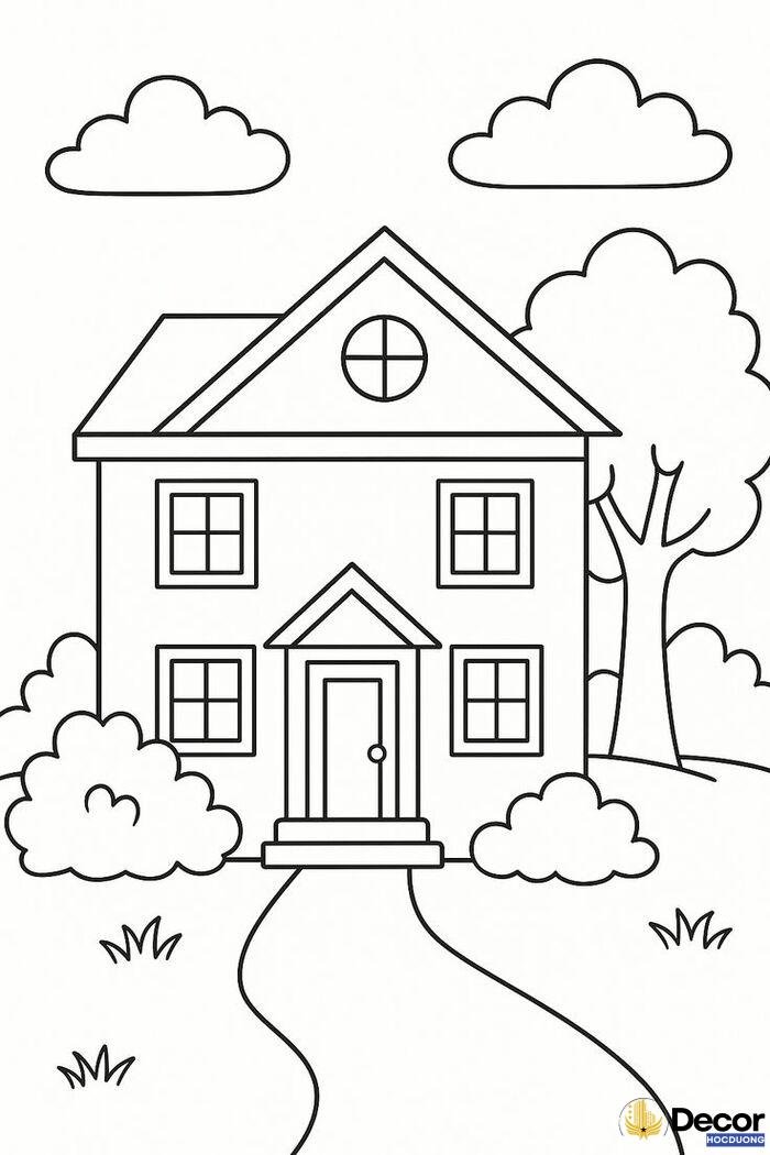 ảnh tranh tô màu hình ngôi nhà xinh