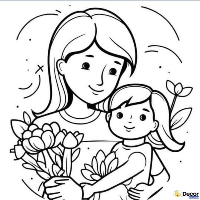 ảnh tranh tô màu ngày 83 mẹ con cực đáng yêu