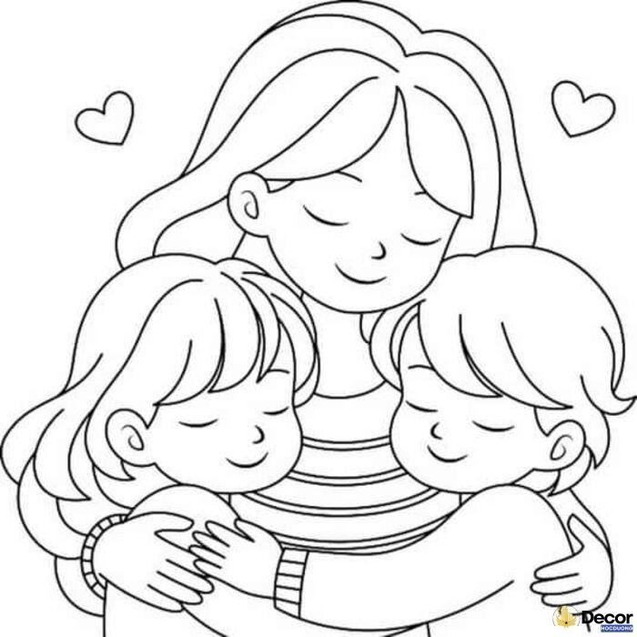 ảnh tranh tô màu ngày 83 mẹ con cực xinh