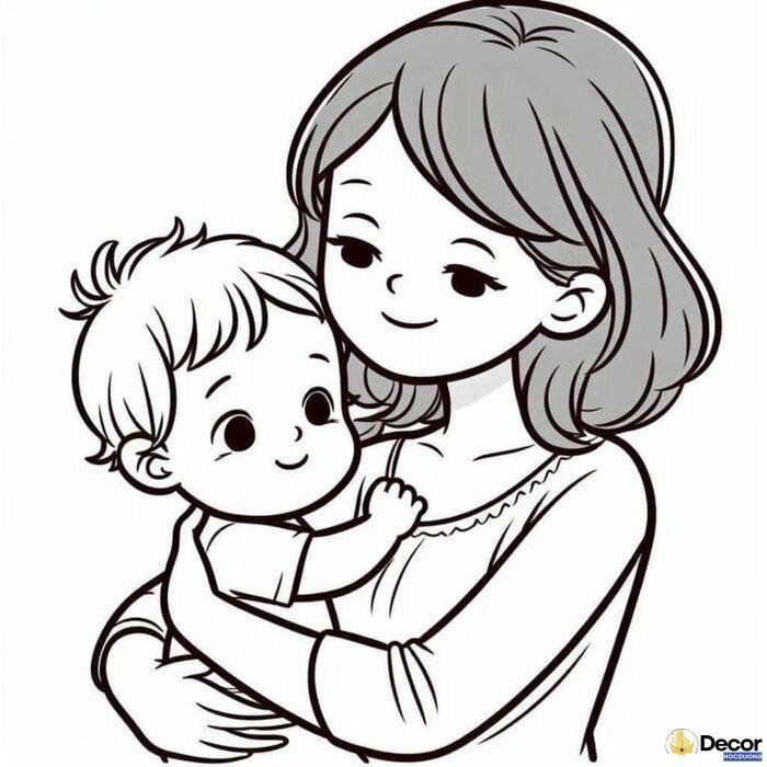 ảnh tranh tô màu ngày 83 mẹ con cute nhất