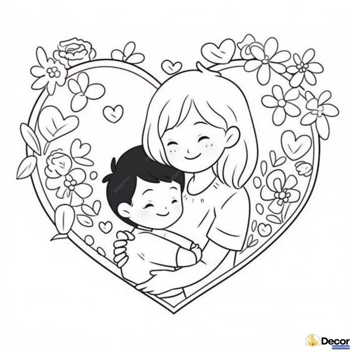 ảnh tranh tô màu ngày 83 mẹ con đáng yêu nhất