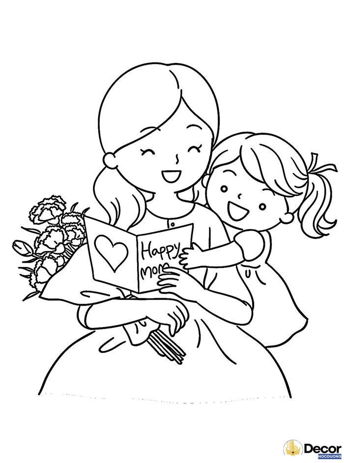 ảnh tranh tô màu ngày 83 mẹ con đáng yêu