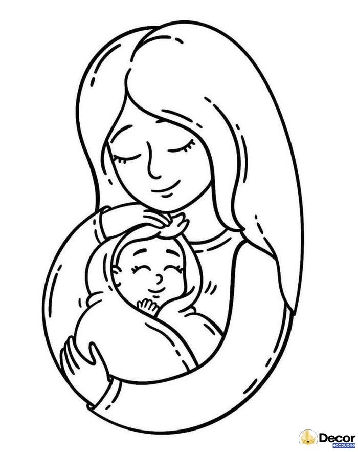 ảnh tranh tô màu ngày 83 mẹ con đẹp xinh