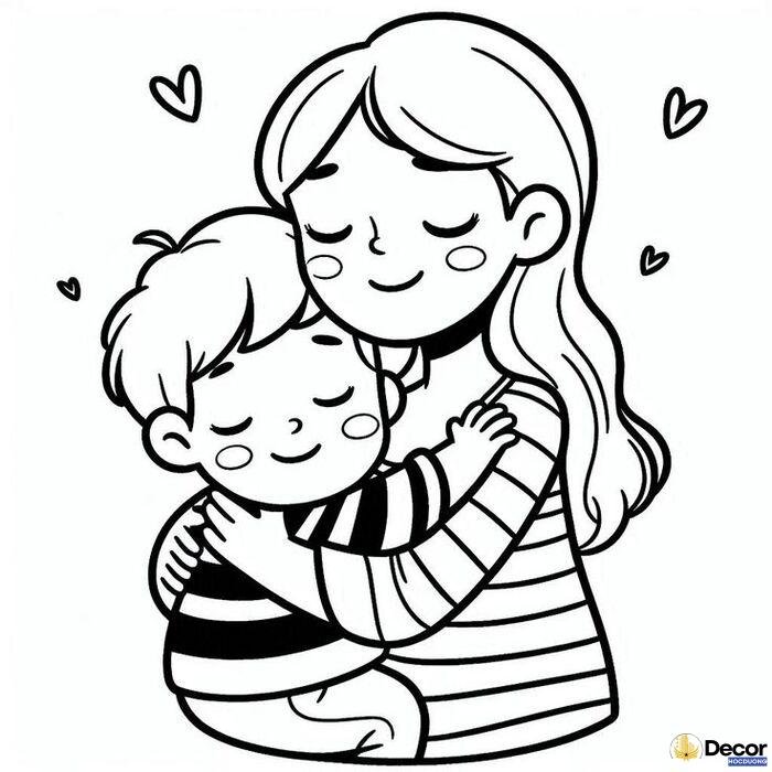 ảnh tranh tô màu ngày 83 mẹ con siêu đáng yêu