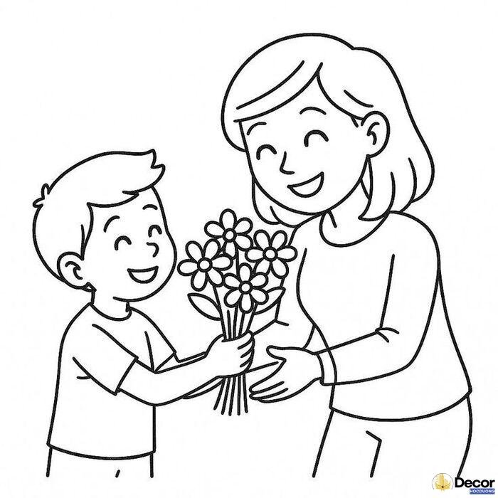 ảnh tranh tô màu ngày 83 mẹ con siêu xinh