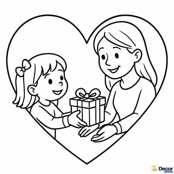 ảnh tranh tô màu ngày 83 mẹ con xinh nhất