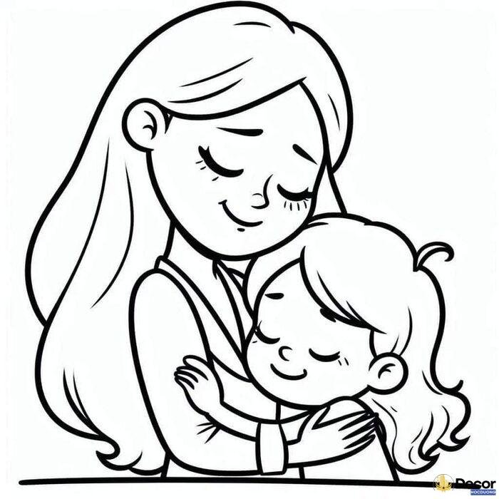 ảnh tranh tô màu ngày 83 mẹ con xinh