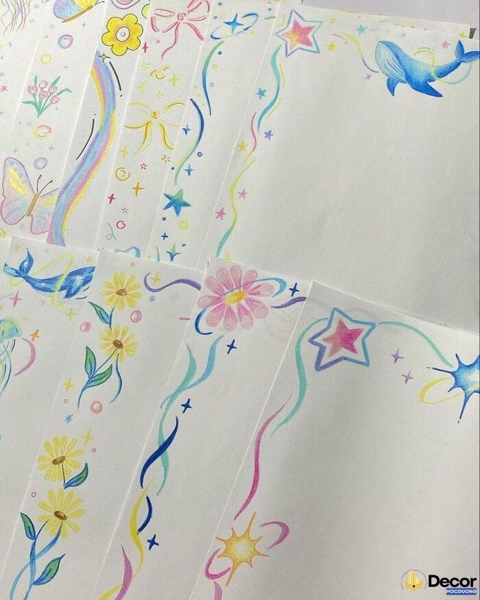 ảnh vẽ hoa trang trí góc giấy a4