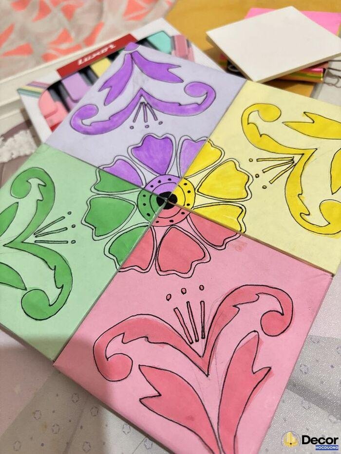 ảnh vẽ trang trí đường diềm hình vuông nghệ thuật