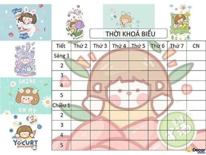 cách trang trí thời khóa biểu cấp 2 đơn giản