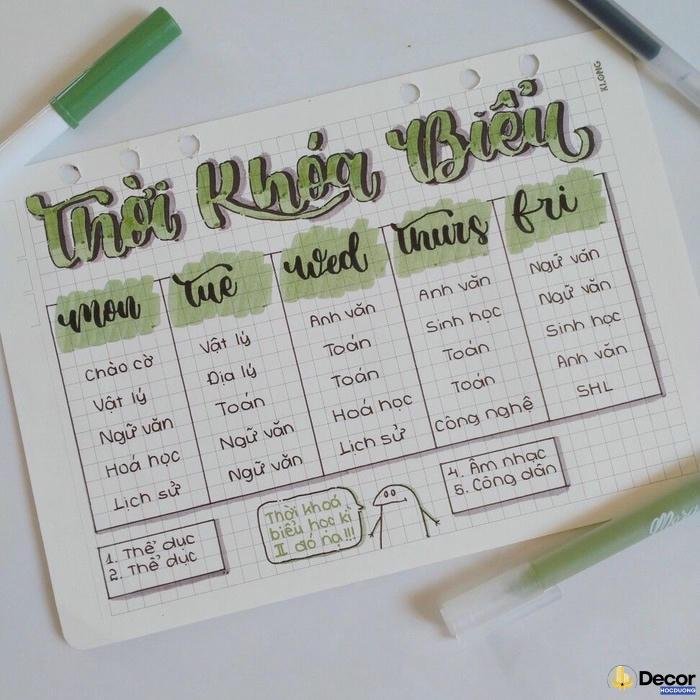 hình trang trí thời khóa biểu cấp 2