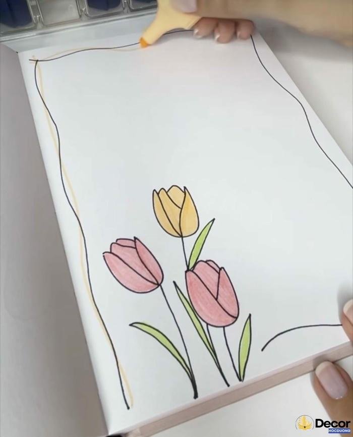 khung viền vẽ hoa trang trí góc giấy a4