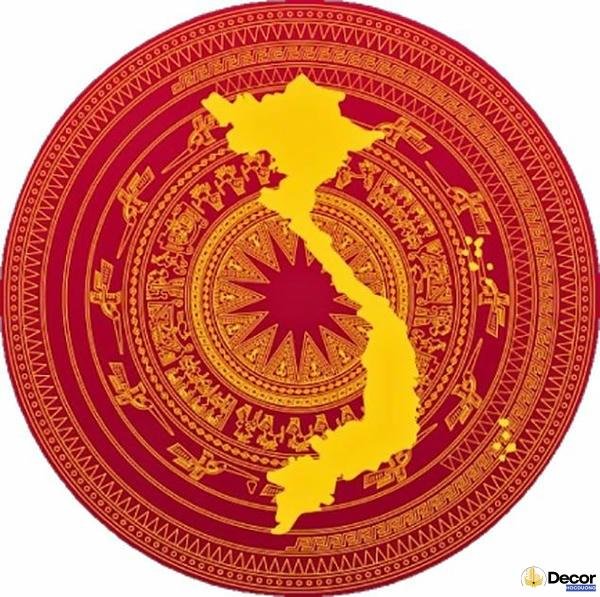 thảm trang trí với họa tiết trống đồng đỏ trái đất