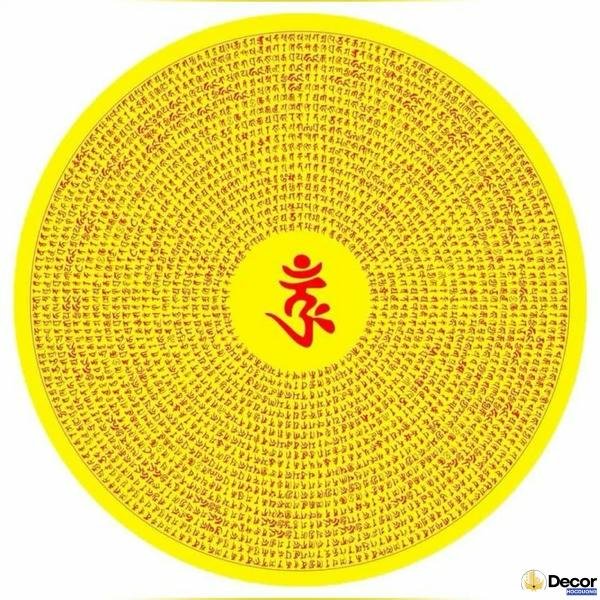 thảm trang trí với họa tiết trống đồng màu vàng