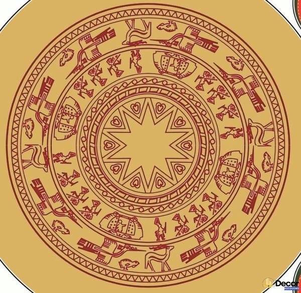 thảm trang trí với họa tiết trống đồng vàng đỏ