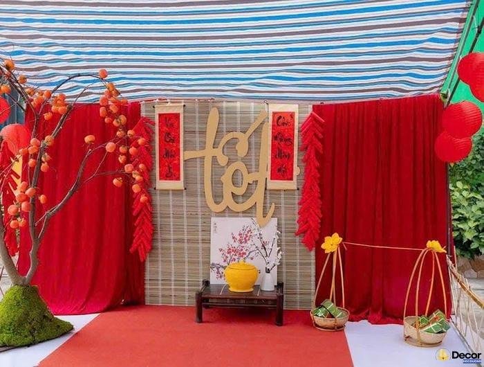 tiểu cảnh tết màu đỏ vàng