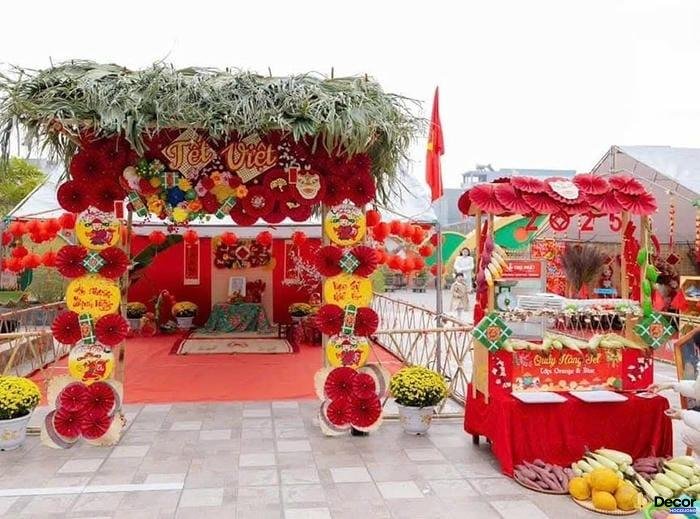 tiểu cảnh tết với mẹt tre