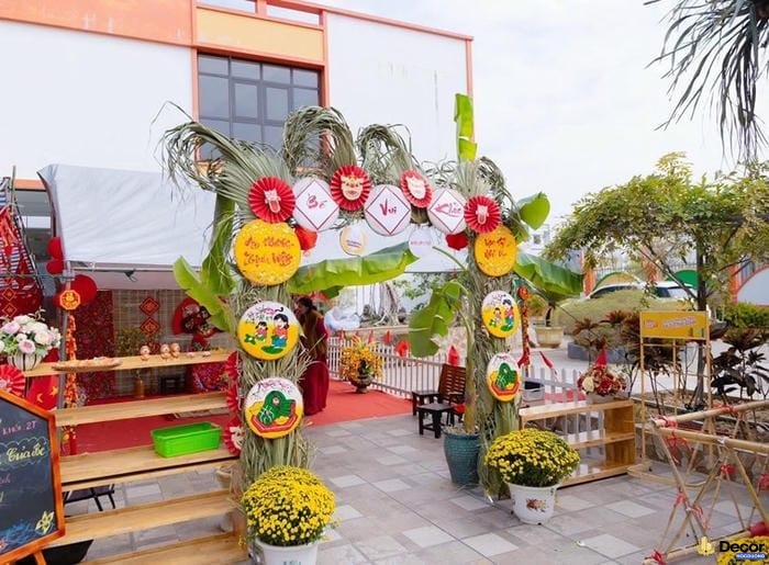 tiểu cảnh tết với quạt giấy