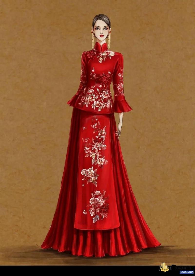 trang trí áo dài đỏ