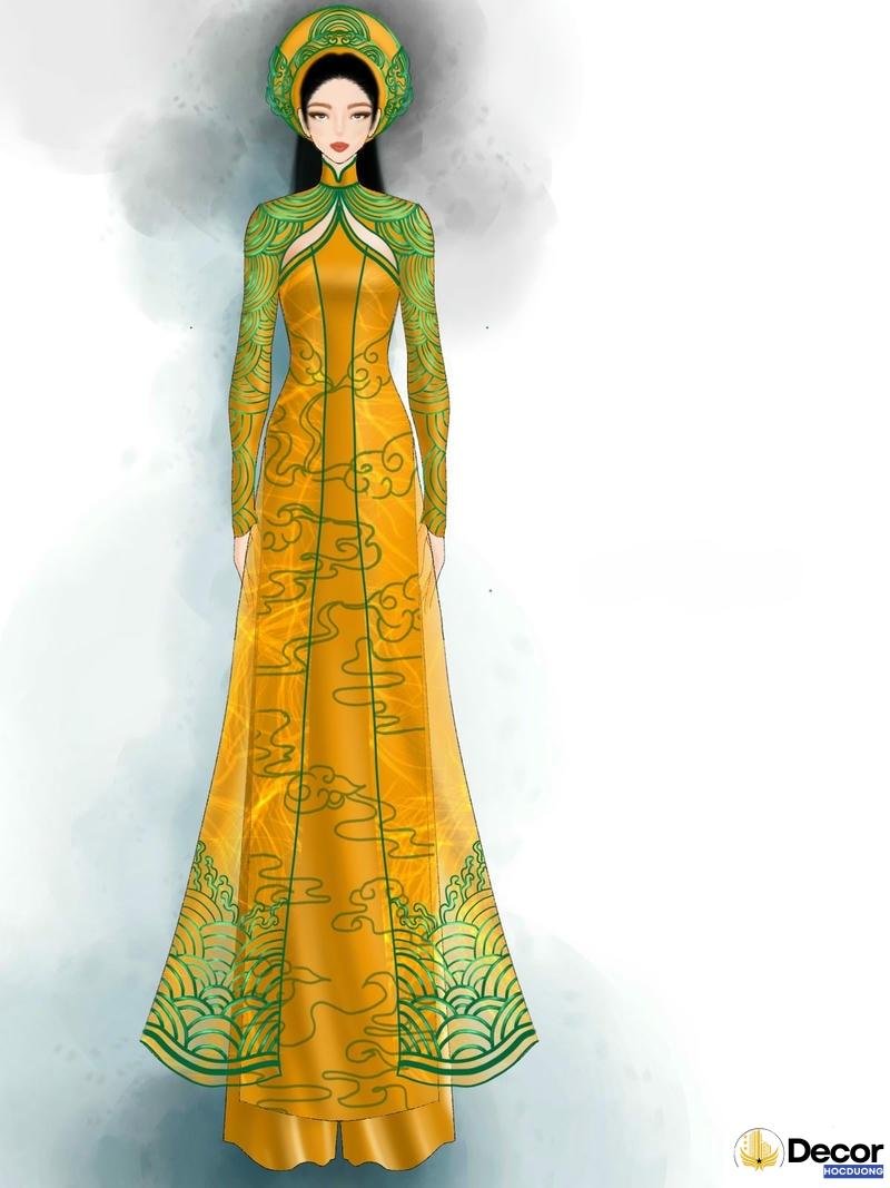 trang trí áo dài màu vàng
