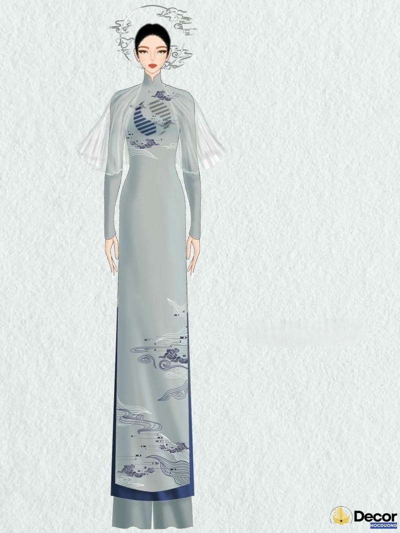 trang trí áo dài màu xám