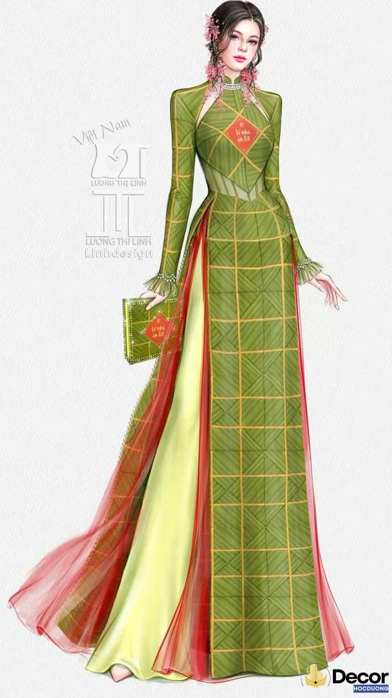 trang trí áo dài màu xanh mạ