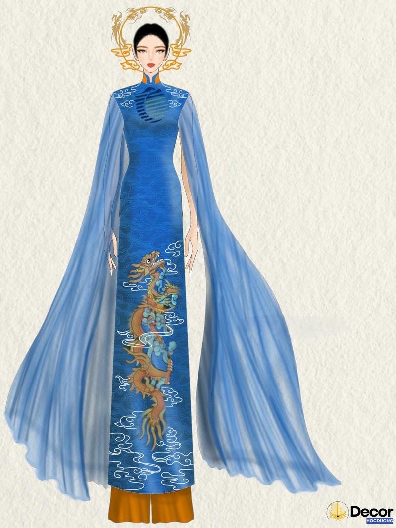 trang trí áo dài xanh dương