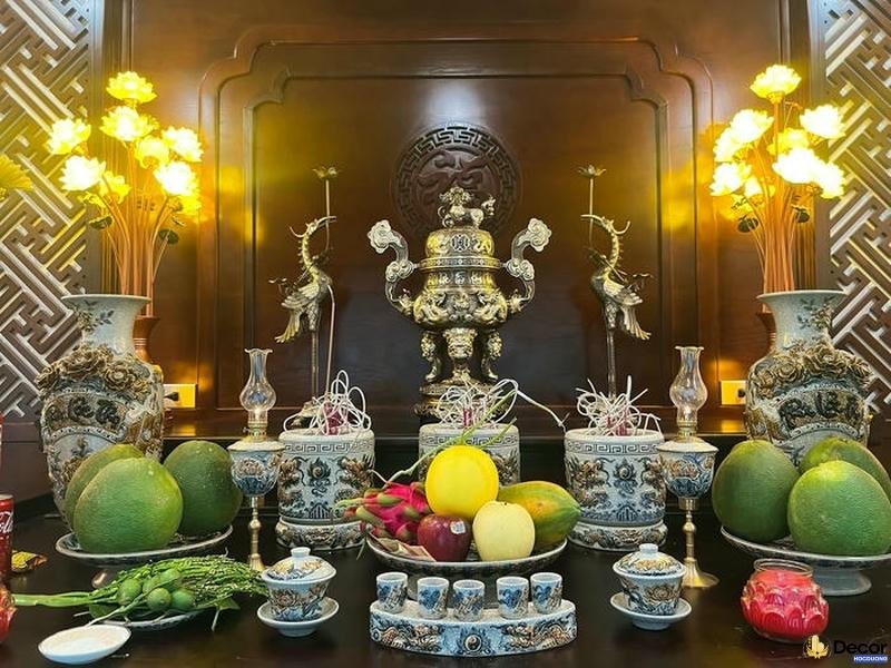 trang trí bàn thờ hoa quả