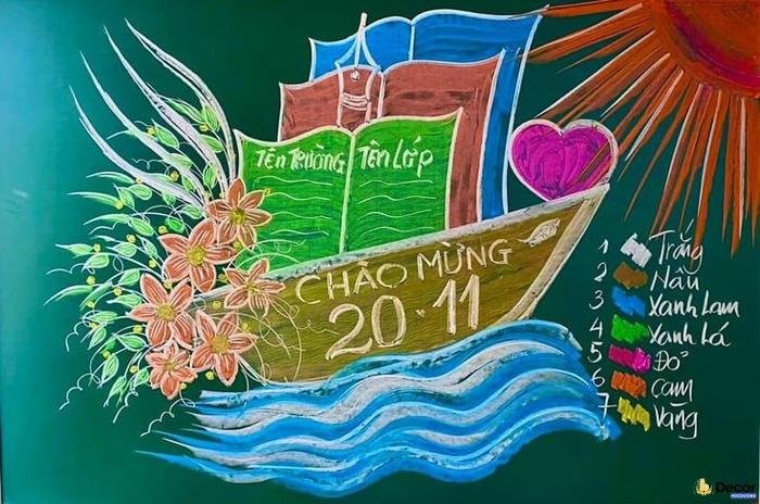 trang trí bảng 20.11 đơn giản với hoa phấn