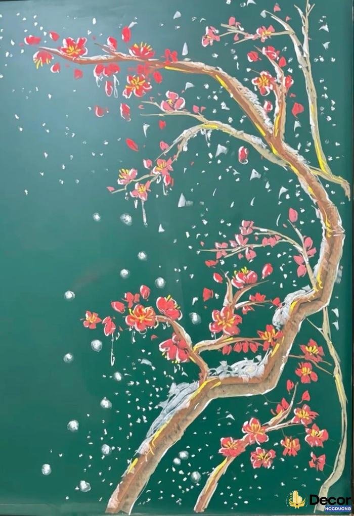 trang trí bảng cành đào