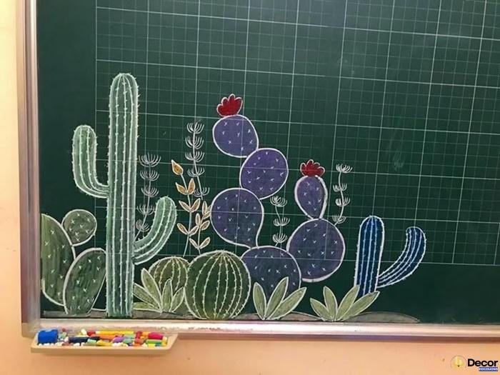 trang trí bảng cây xương rồng