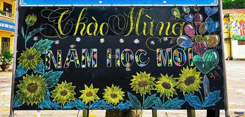 trang trí bảng chào mừng năm học mới nhieu hoa